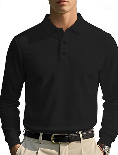  Homme Chemise en Velours Côtelé Tee Shirt Golf Travail Casual Revers manche longue basique Moderne Couleur unie Boutons Printemps & Automne Standard Vin Noir Blanche Jaune Bleu Ciel Gris clair