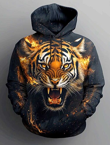  Voor heren Tijger Hoodies Sweatshirt Modieus Stoer Dagelijks Lange mouw Strakke ronde hals Feest Feestdagen Streetwear Zwart Trekkoord Herfst Winter Ontwerper S M L XL XXL XXXL