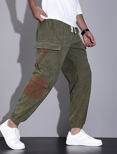  Men's Cargo Pants Corduroy Pants Trousers Elastic Waist Multi Pocket Elastic Cuff Color Block Wearable Outdoor Daily Camping & Hiking Fashion Classic ArmyGreen Black