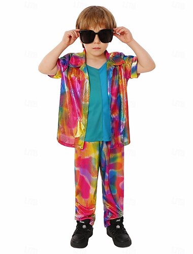  Retro Vintage 1980er Glänzend Metallisch Hose Outfits Hemd Disco Jungen Karnevalskostüm Halloween Karneval Leistung Party Pride Parade Kinder Hemd Hose
