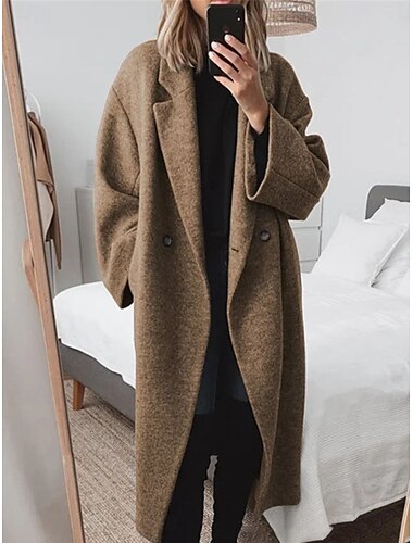  Damen Wintermantel Outdoor Strasse Freizeitskleidung Herbst Winter Lang Mantel Regular Fit warm Atmungsaktiv Stilvoll Brautkleider schlicht Jacken Langarm Glatt Mit Taschen Schwarz Braun Grau