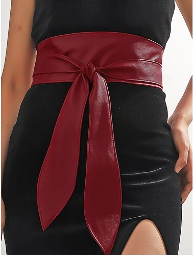  Cinturón obi ancho de piel sintética roja para mujer: elegante faja con diseño de nudo para vestidos y prendas de abrigo