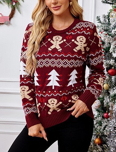  Hombre de pan de jengibre Suéter navideño feo Pullover Saltador De Punto Iluminar Mujer Navidad Año Nuevo Nochebuena Navidad Innovador Gracioso Adultos Fiesta Navidad Cima