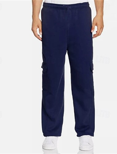  Men's Trousers Cargo Sweatpants Straight Leg Sweatpants Pocket Drawstring Elastic Waist Plain Comfort Warm Sports Outdoor Daily Fashion Casual Black White Micro-elastic