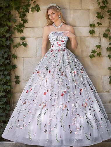  Ballkleid Ballkleider elegantes Kleid Hochzeit Hochzeitsgast bodenlang ärmellos trägerlos Organza mit Applikationen 2025