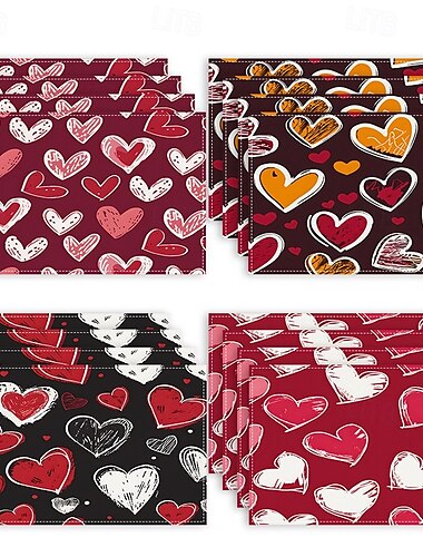  Juego de 4 manteles individuales para el día de San Valentín, manteles individuales románticos y decorativos con patrones de corazones o rosas, duraderos y resistentes al calor, perfectos para agregar