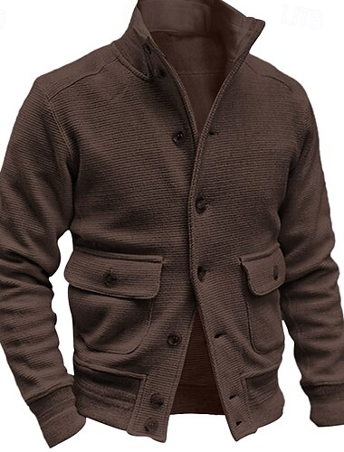  Herren Winterjacke Bomberjacke Mantel Formal Heim Tragbar Tasche Herbst Winter Feste Farbe Vintage Neutral Ständer Standard Schwarz Weiß Marineblau Blau Braun Jacken