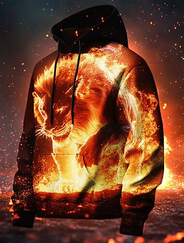  Per uomo Leone Fiamma Felpe Felpa Soprabiti Felpa con cappuccio Girocollo Di tendenza Stampa 3D Feste Per eventi Abbigliamento di strada Rosso A cordoncino Autunno Inverno progettista