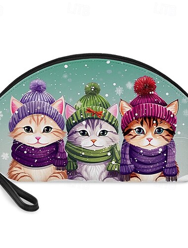  Kosmetiktasche mit Winterkatzentrio – süße und farbenfrohe Kosmetiktasche mit Kätzchen in Mützen und Schals, perfekt als Urlaubsgeschenk oder Reiseorganizer