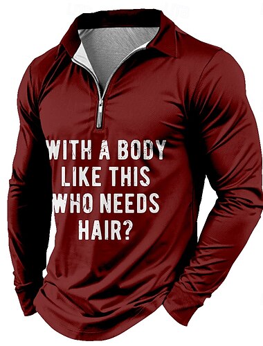  Herren Mit Buchstaben bedruckt Poloshirts mit Reißverschluss Golfshirt Langarm Polo-Shirts Hemden mit Kragen Vintage Lässig Outdoor Straße Alltagskleidung 3D-Druck Viertelreißverschluss-Poloshirt