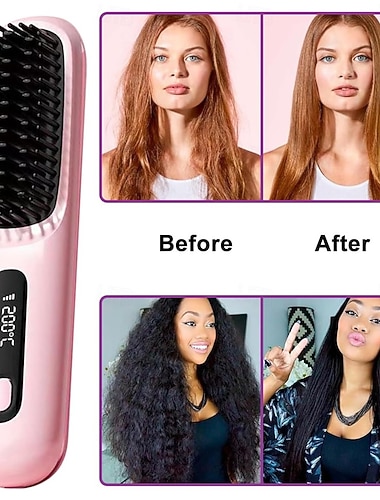  Alisadores de Cabelo Sem Fio Escova de Ar Quente Pente Quente Alisador de Cabelo Aquecimento Rápido de 20s Design de Cerâmica e Anti-queimaduras Presente do Dia dos Namorados