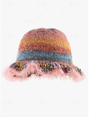  Bunter Strick-Bucket-Hut für Damen mit flauschiger Krempe – gemütliches und stylisches Winter-Accessoire
