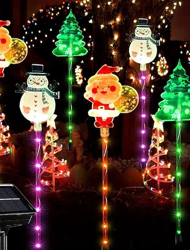  6 Stück Weihnachts-Solarferien Gartenstecklichter Schneemann Weihnachtsmann und Rentier Rasenlichter Außen wasserdicht Dekoration Weihnachtsgarten Gehweg Landschaftslichter