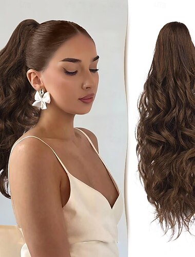  Hair Extensions Ponytail 18" Claw Clip in Hair Extensions Curly Wavy Fake Ponytail Extension Long Soft Synthetic Pony Tails Hair Piece for Women Hair Extensions