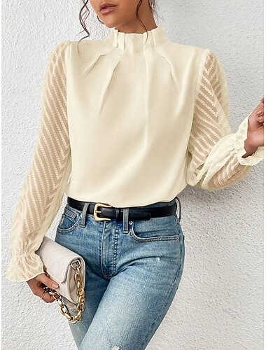  Per donna Camicia Blusa Tinta unica Essenziale Informale Manica lunga A collo alto Top regolari Giornaliero Retato Collage Rosa Blu marino Beige Primavera & Autunno