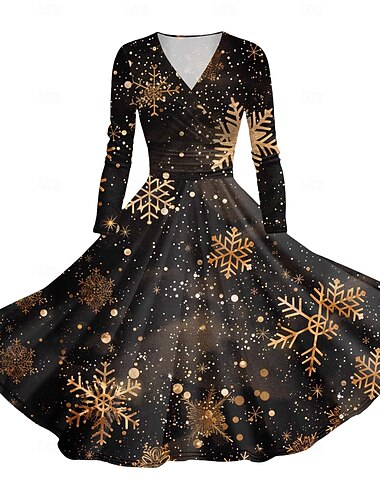  A-Linie Kleid Ausgefallenes Weihnachtskleid Damen 1950er Weihnachten Muster Erwachsene Weihnachten Maskerade Heiligabend Weihnachten Party Silvester Kleid