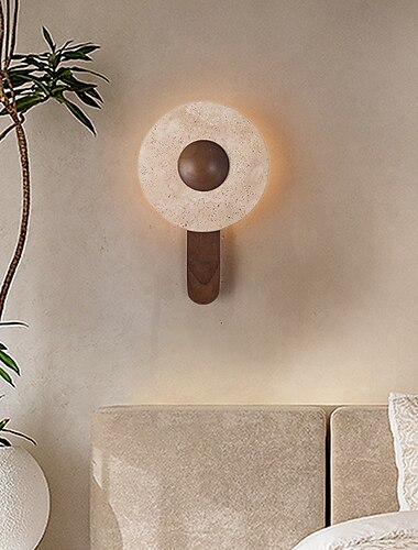  Steinwandleuchte Vintage Industrielle gelbe Travertin Wandlampe LED warmes Licht Wandleuchte Massivholz Innendekoration 110-240V 20W