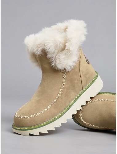  Botas femininas de inverno com forro de pele sintética bege – calor aconchegante com sola antiderrapante para estilo em climas frios