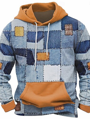  Homme Plaid Sweats à Capuche Sweat-shirt Pardessus Sweat à capuche Col Ras du Cou Mode 3D effet Soirée Vacances Vêtement de rue Bleu Marron Cordon Automne Hiver Designer