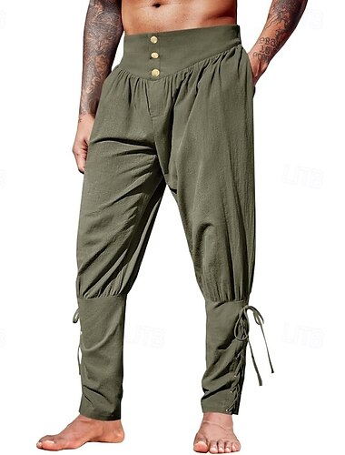  Rétro Vintage Médiéval Renaissance Pantalons de pirate Ren Faire Pirate Chevalier Viking Couleur Unie Homme Pirate Fantaisie Halloween Carnaval Mascarade Carnaval Performance Scène Adulte Pantalon