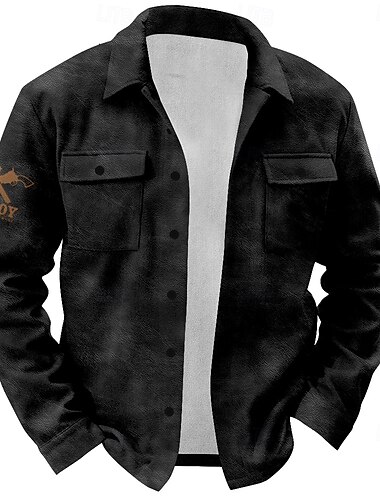  Herren Western Hemd Hemdjacke Overshirt Langarm Vintage Casual Täglich Frühling Herbst Winter Kragen Knopf Hemden mit Kragen Schwarz Braun Grün