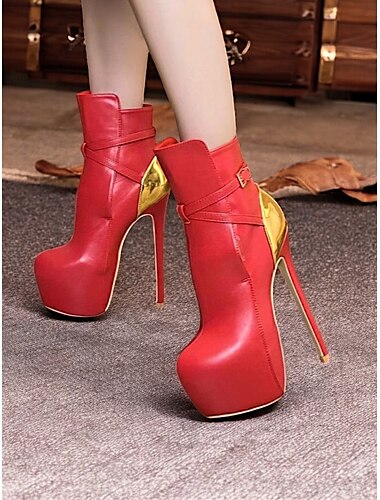  bottines à talons aiguilles rouges pour femmes – bottines tendance à talons hauts avec accent doré pour les fêtes et les soirées