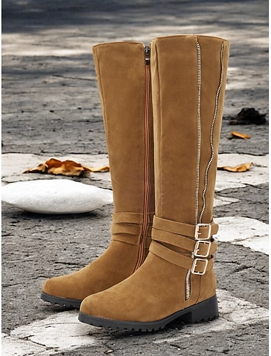  damskie wysokie, brązowe buty sięgające do kolan z podwójnym zapięciem i zamkiem błyskawicznym – stylowe i wytrzymałe obuwie na jesień i zimę do noszenia na zewnątrz