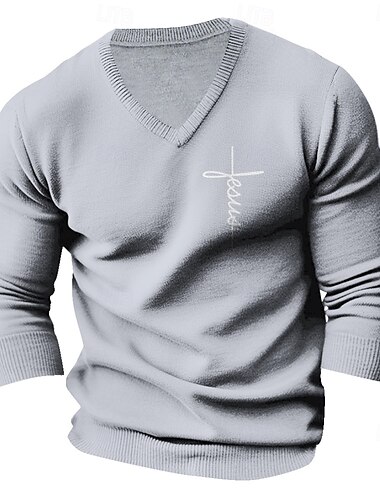  Herren Vertrauen Pullover V Ausschnitt Brautkleider schlicht Party-Abendgarderobe Täglich Bestickt Gestrickt Warm Langarm Herbst Winter Wein Schwarz Dunkelmarine