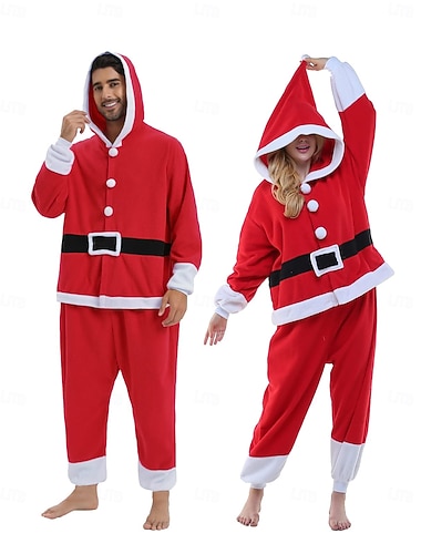  Carnevale Natale Costume tutina Babbo Natale Pigiama a pagliaccetto Pigiama Kigurumi Fascino Costume Divertente Per Adulti Uomini e Donne Natale Carnevale cartone animato