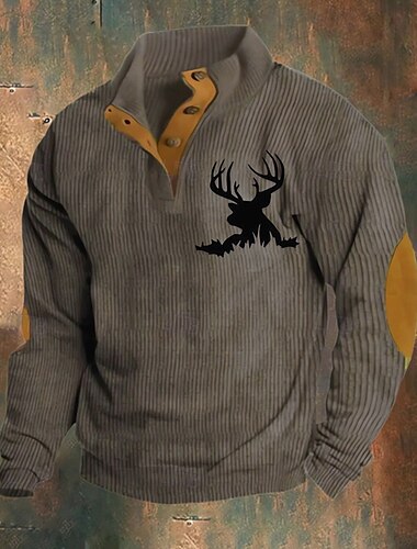  Herren Sweatshirt Schwarz Weiß Armeegrün Braun Khaki Stehkragen Farbblock Rentier Patchwork Sport & Outdoor Täglich Ferien Polyester Cordstoff Streetwear Basic Lässig Frühling & Herbst Bekleidung