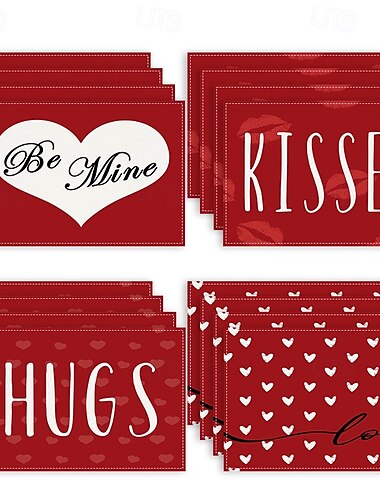  Juego de 4 manteles individuales para el día de San Valentín, manteles individuales románticos y decorativos con patrones de corazones o rosas, duraderos y resistentes al calor, perfectos para agregar