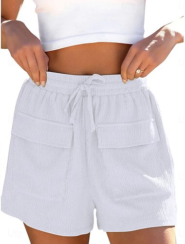  Femme Normal Short Pantalon de Survêtement Décontractées Court Taille médiale Couleur unie Cordon Confortable Séchage rapide Respirabilité Micro-élastique Sport & Loisir du quotidien Noir Blanche Vert