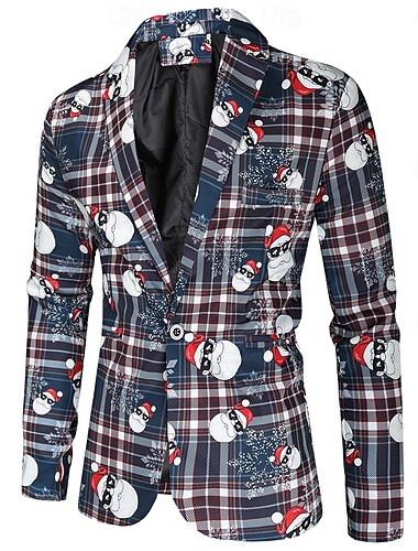  juleblazerjakke for menn blazer med stygt trykk vanlig standard passform enkeltspent enknapps blå 2024