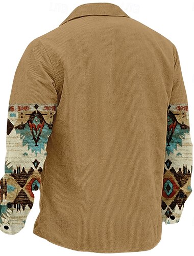  Herren Cowboy Cord Hemd Hemdjacke Overshirt Langarm Vintage Western Outdoor Strasse Alltagskleidung Herbst Winter Umlegekragen Hemden mit Kragen Knopf 3D-Druck 2 Taschen 1pc Braun