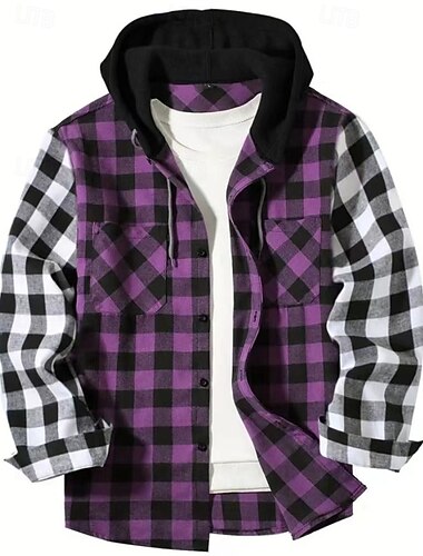  Herren Hemd Flanelljacke Flanell Hemden Overshirt Plaid Outdoor Strasse Rote Purpur Grün Langarm Winter Frühling & Herbst Bekleidung