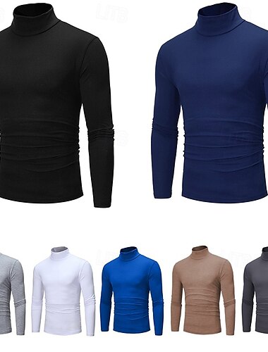  Hombre Camiseta Camisa de manga larga Jersey de cuello alto simulado Manga Larga Cuello enrollado Plano Vintage Esencial Calle Negro Blanco Azul Marino Camiseta superior para hombre