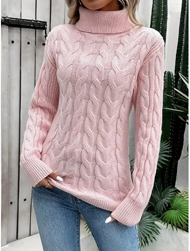  Per donna Felpa Informale Morbido Colore puro Cavi A collo alto Lavorato a maglia Manica lunga Top regolari Maglia Esterno Giornaliero Fine settimana Rosa Cachi Autunno Inverno