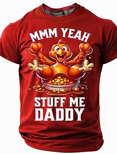  święto Dziękczynienia Męskie Śmieszne Turcja Podkoszulek Krótki rękaw Podkoszulek Druk 3D Półgolf Koszula Moda Athleisure Ulica Sporty na świeżym powietrzu Codzienny Czarny Czerwony Pomarańczowy Lato