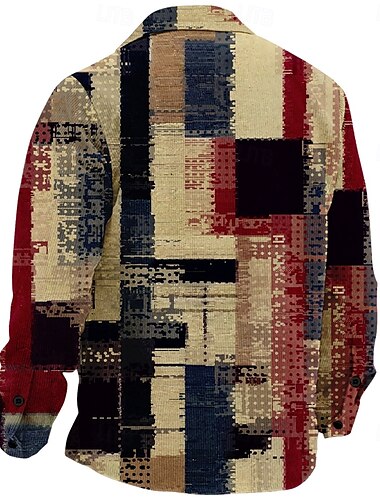 Herren Patchwork Cord Hemd Hemdjacke Overshirt Langarm Vintage Modisch lässig Outdoor Strasse Alltagskleidung Herbst Winter Umlegekragen Hemden mit Kragen Knopf 3D-Druck 2 Taschen 1pc Khaki