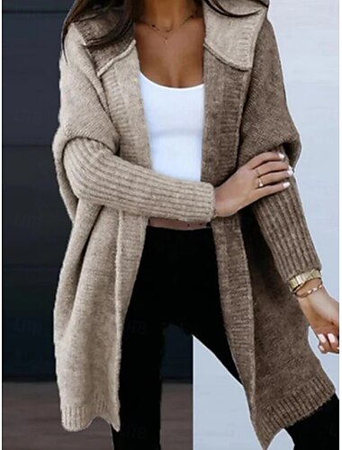 Mujer Pulóveres Cárdigan Casual Suave Color puro Estriado Con Capucha De Punto Manga Larga Tops largos Tejer Exterior Diario Fin de semana Rosa Verde Trébol Otoño Invierno