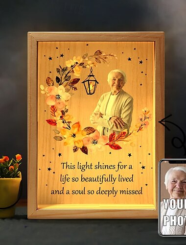  Marco de fotos iluminado personalizado con alimentación por USB, luz nocturna acrílica personalizada, regalos conmemorativos para la pérdida de un ser querido, decoración para el recuerdo