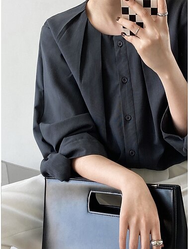  女性用 シャツ コットンリネンシャツ 日常 レディース 長袖 ランタンスリーブ クルーネック ホワイト グリーン グレー 春 & 秋