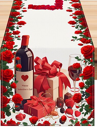  Camino de mesa con rosas para San Valentín, decoración romántica de mesa con diseño floral elegante, perfecto para agregar un toque de amor y elegancia a la configuración de la cena del día de San