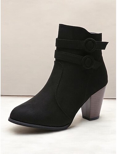  braune Damenstiefeletten aus Wildlederimitat - Blockabsatz mit seitlichem Reißverschluss und dekorativen Knopfdetails, ideal für die Freizeit im Herbst und Winter