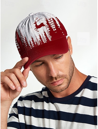  boné de beisebol masculino com estampa de veado da floresta vermelha e branca – chapéu casual ajustável para atividades ao ar livre para amantes da natureza