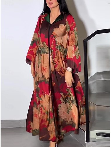  dames bloemen v-hals maxi jurk lange mouw zomer lente