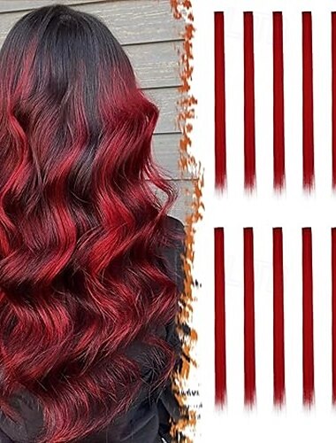  Colored Hair Extensions Clip in 22 Inch 12 PCs Party Highlights Teal Blue Clip in Hair Extensions Straight Synthetic Clip in Hairpieces for Women Halloween Christmas Costume