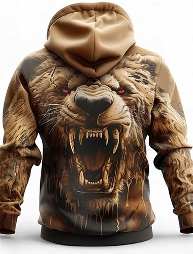  Homens Urso Moletons Moletom Casacos Moletom com capuz Gola Redonda Moda Impressão 3D Festa Feriado Streetwear Marron Com Cordão Outono Inverno Designer