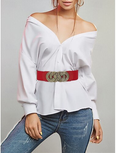  brede elastische tailleband voor dames met vintage metalen gesp – modieuze stretchriem voor jurken, tunieken en blouses – verkrijgbaar in zwart, rood en bruin