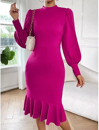  Dámské Volnočasové šaty Mini šaty Volány Slátanina Elegantní Na běžné nošení Stojáček Dlouhý rukáv Černá Světlá růžová Vodní modrá Barva